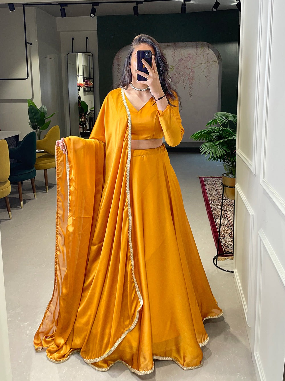 Sunshine Yellow Rangoli Silk Lehenga Choli for Haldi Function - KANHASAREE