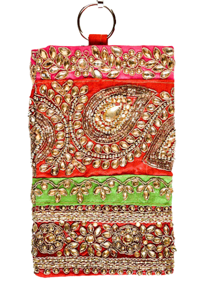 Designer Red color Stone Pearl and zardozi Handwork Mobile Cover - KANHASAREE