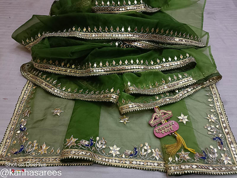 Organza peacock buti wedding wear gotapatti saree - KANHASAREE