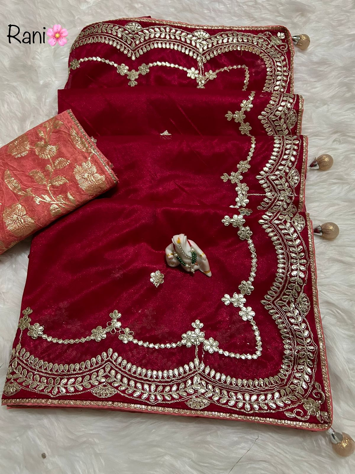 Organza Saree with Gota Work Border & Butti Design - Contrast Blouse Included