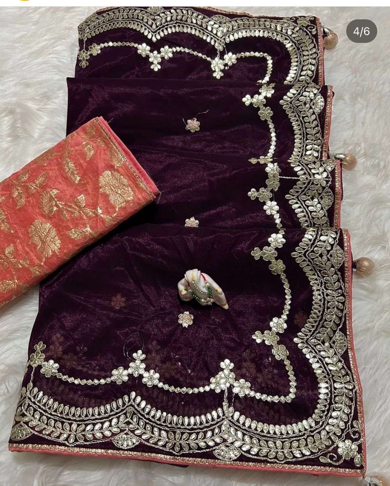 Organza Saree with Gota Work Border & Butti Design - Contrast Blouse Included