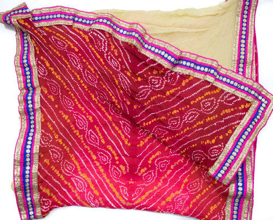 Pure Georgette tie-dye Half Bandhani Saree with Gota Border - KANHASAREE
