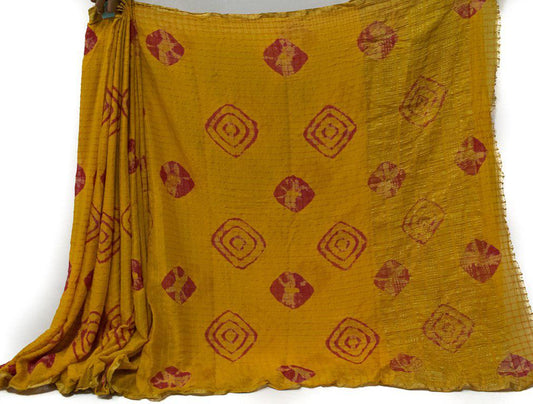 Yellow Color Silk Batik Print Saree with Zari Border - KANHASAREE