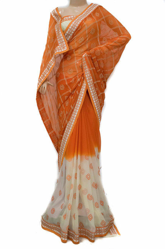 Designer Orange Pure Chiffon Embroided Saree - KANHASAREE