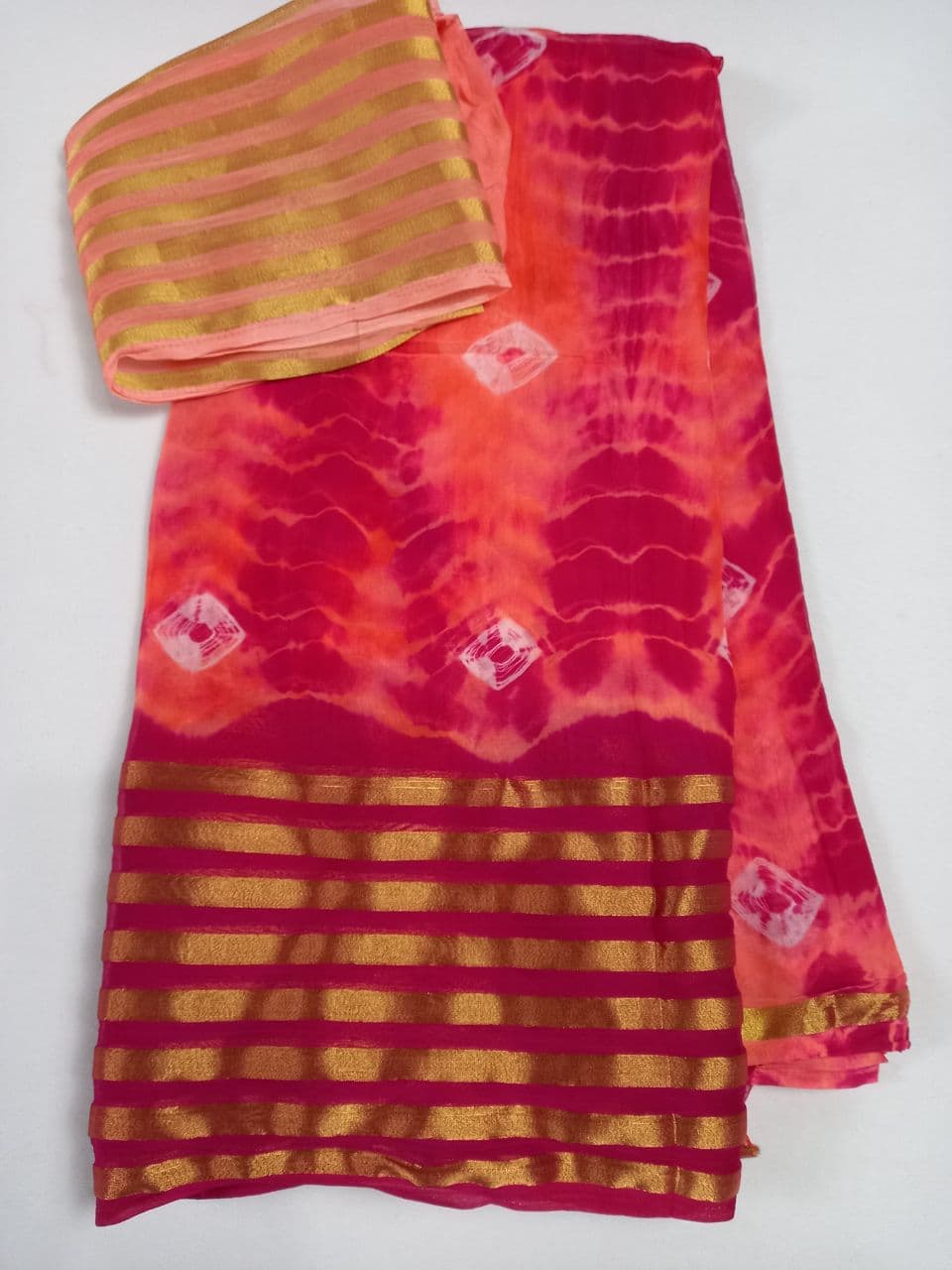 Pink Chiffon Shibori Batik Saree - KANHASAREE