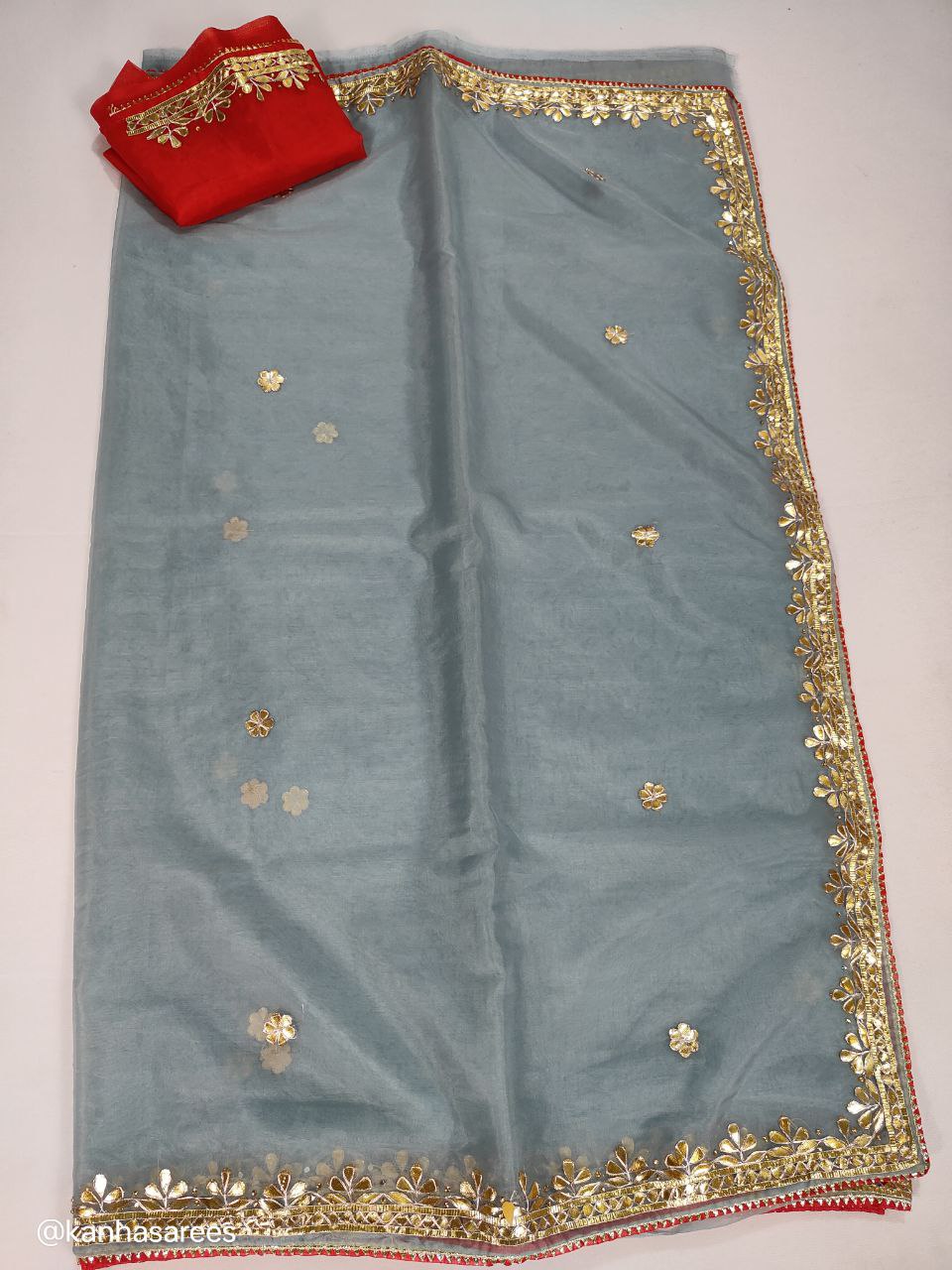 Organza handwork gotapatti saree contrast blouse - KANHASAREE