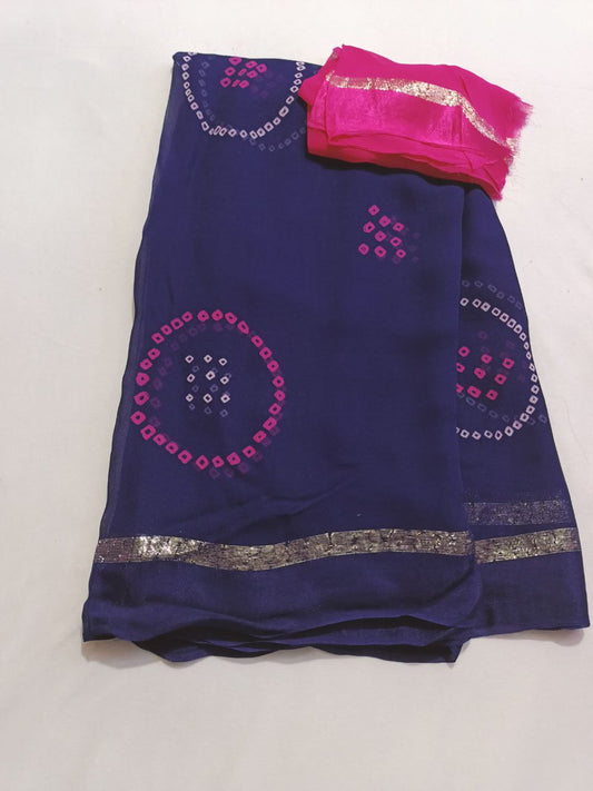 Purple Georgette Jaipuri Bandhej Saree - Casual wear saree - KANHASAREE
