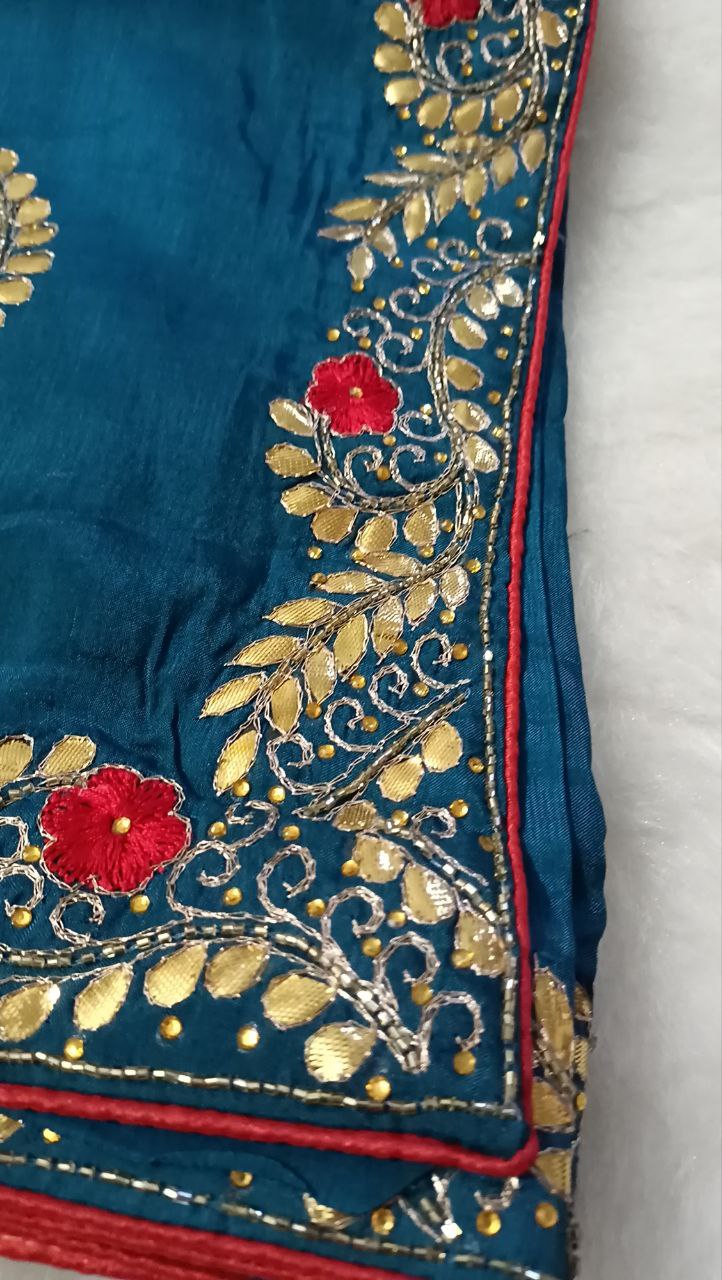 Pure Upada Dola Silk Saree with Gota Patti Handwork and Red Contrast Blouse