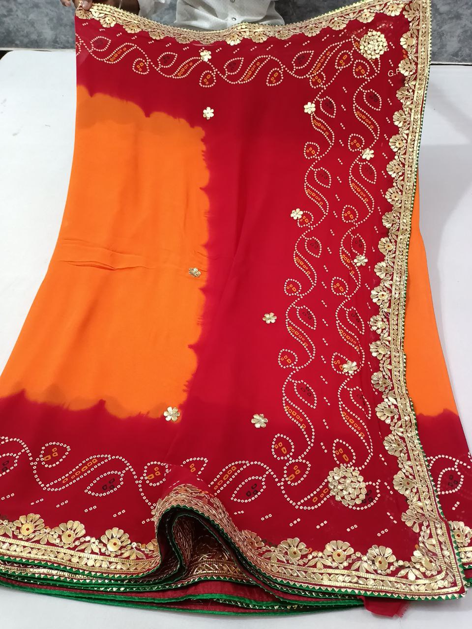 Handwork Gotapatti Rajasthan Piliya Saree in Pure Georgette with Unstitched Blouse