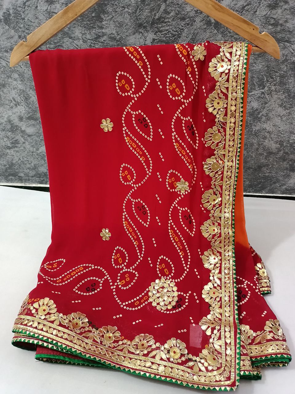 Handwork Gotapatti Rajasthan Piliya Saree in Pure Georgette with Unstitched Blouse