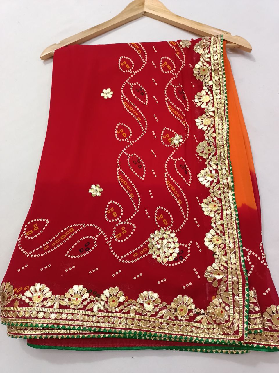 Handwork Gotapatti Rajasthan Piliya Saree in Pure Georgette with Unstitched Blouse