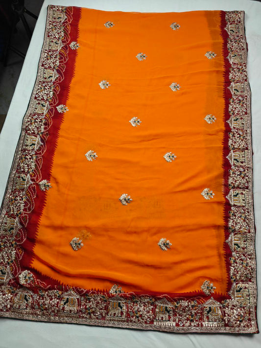 KSDS Jaipuri Pila Bandhani Yellow Bandhani Saree