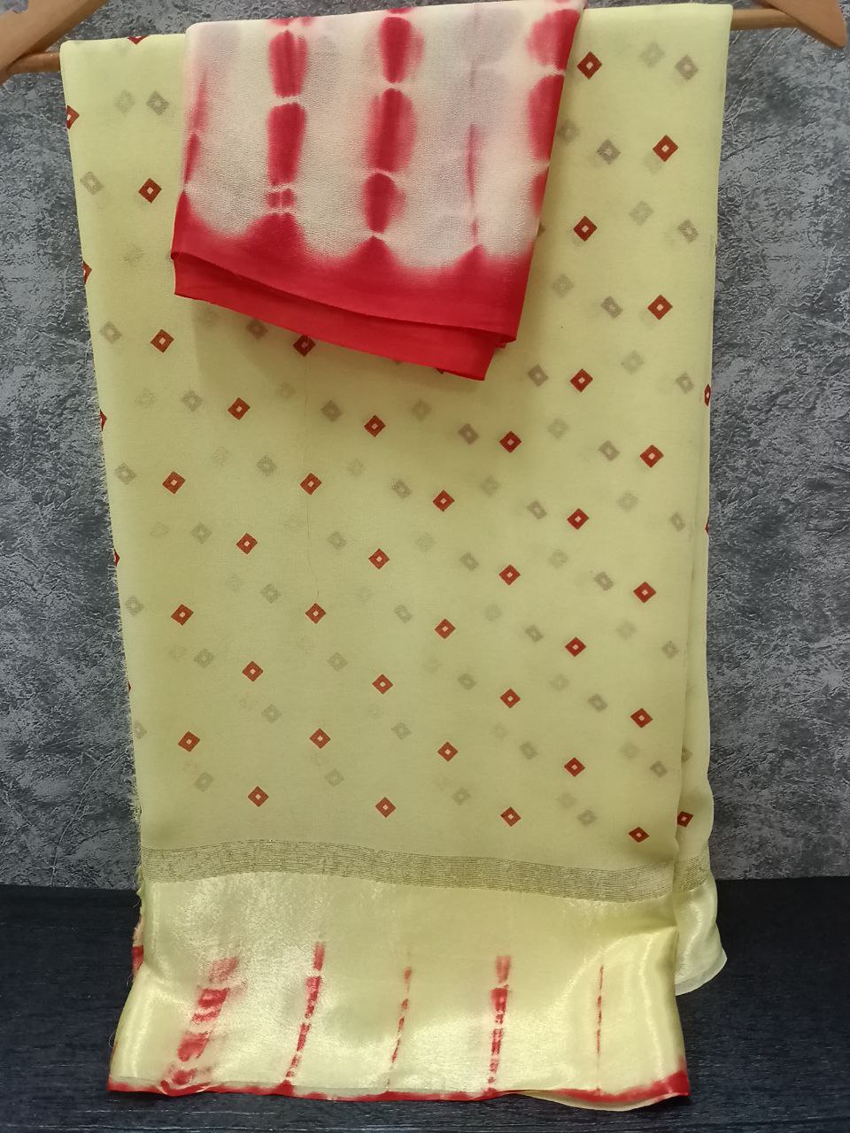 Georgette Bandhani Print Saree with Shibori Satin Border | Designer Saree with Blouse