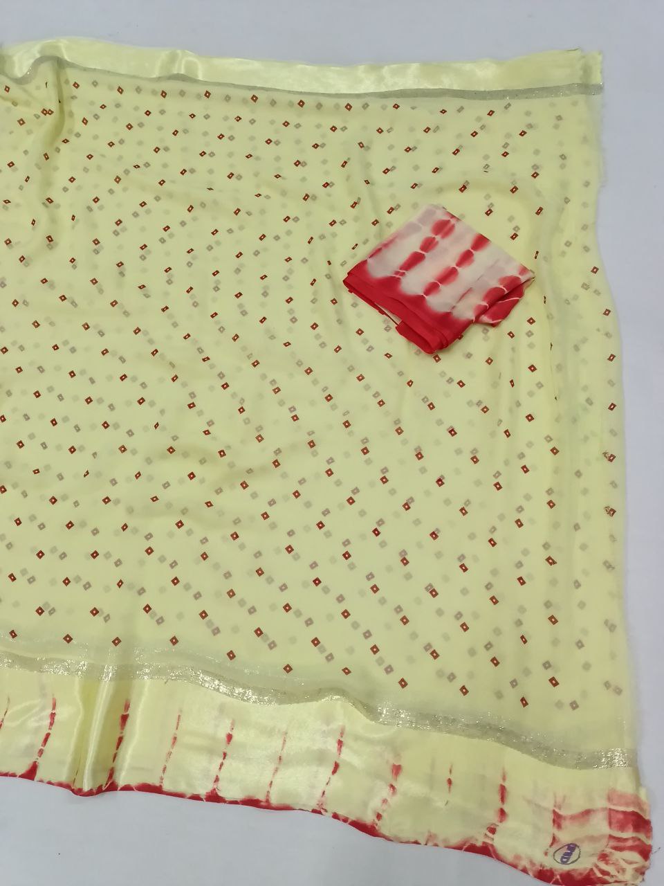 Georgette Bandhani Print Saree with Shibori Satin Border | Designer Saree with Blouse