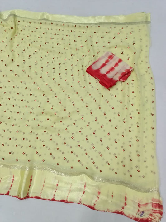Georgette Bandhani Print Saree with Shibori Satin Border | Designer Saree with Blouse - Kanhasarees by ksds