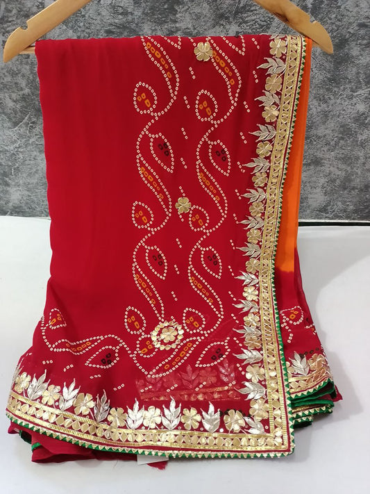 Rajasthan Piliya Saree with Gotapatti Handwork - Pure Georgette & Unstitched Blouse - Kanhasarees by ksds