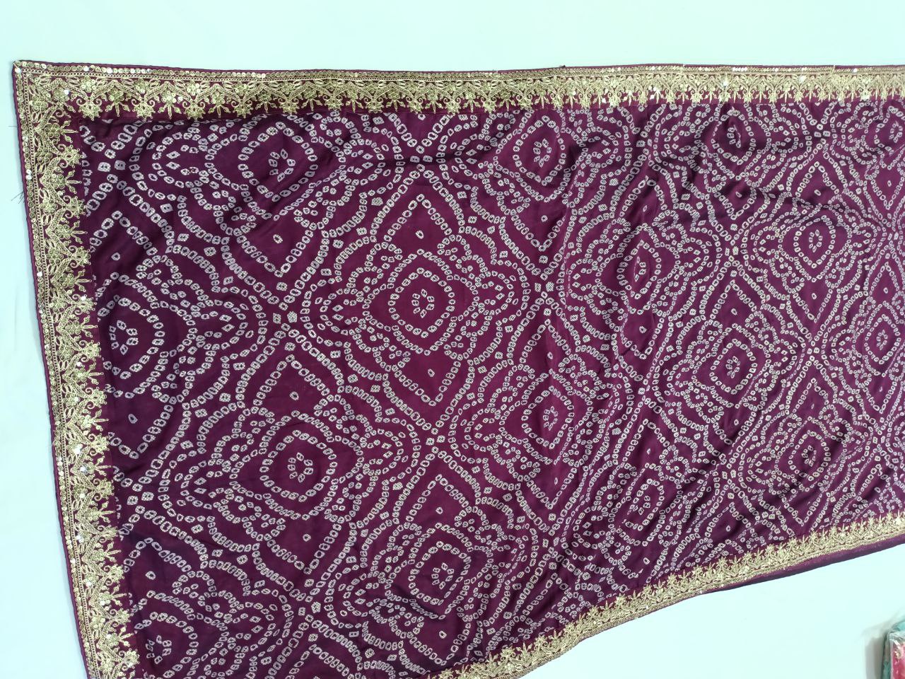 Soft Silk Bandhani Print Saree with Sequin Border & Heavy Work Blouse with Belt