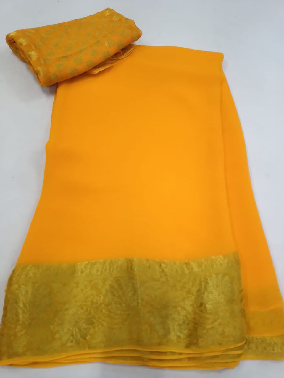 Pure Chiffon Saree with Zari Weaving Border & Georgette Zari Buti Blouse | Elegant Ethnic Wear