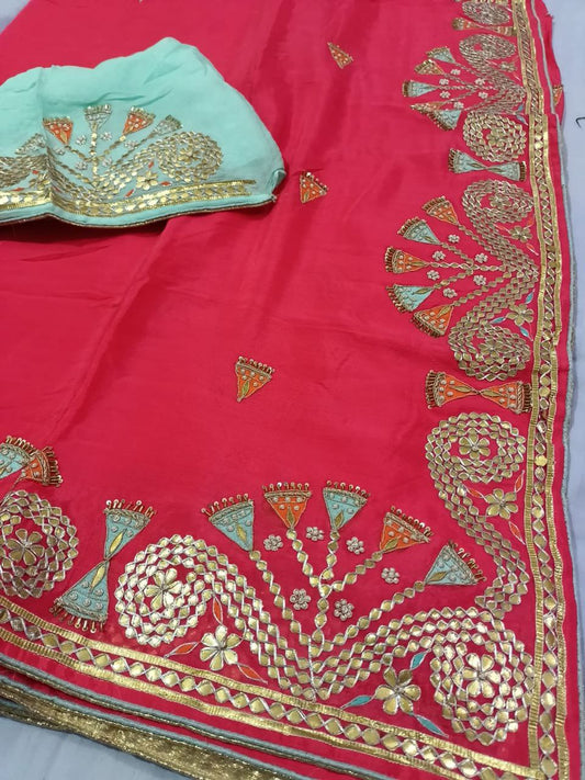 Pure Crepe Saree with Zero Gota Patti, Pearl & Zardosi Handwork | Wedding & Festive Wear - Kanhasarees by ksds