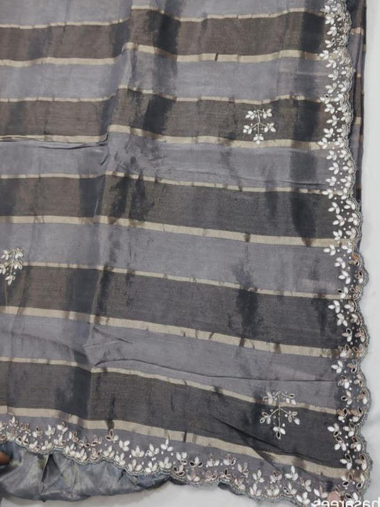 Tissue Silk Grey Shading Saree with Mirror Gota, Kardhana Pipe & Stone Work | Partywear - Kanhasarees by ksds