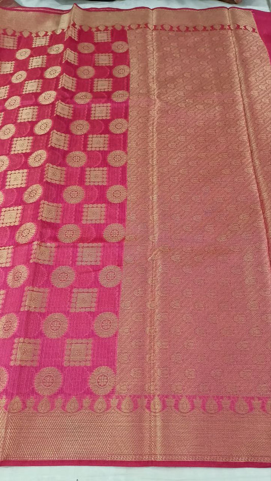 Pure Kota Doria Banarasi Saree | Full Zari Weaving & Heavy Pallu - Kanhasarees by ksds