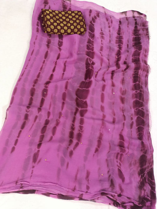 Pure Chiffon Shibori Dyeing Saree | Tikki Handwork | Georgette Zari Buta Blouse