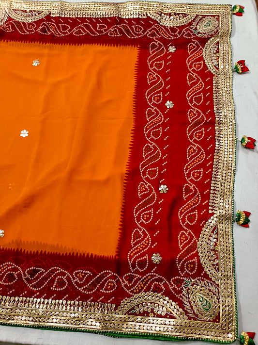 Rajasthani chunri pila georgette saree gotapatti work - Kanhasarees by ksds