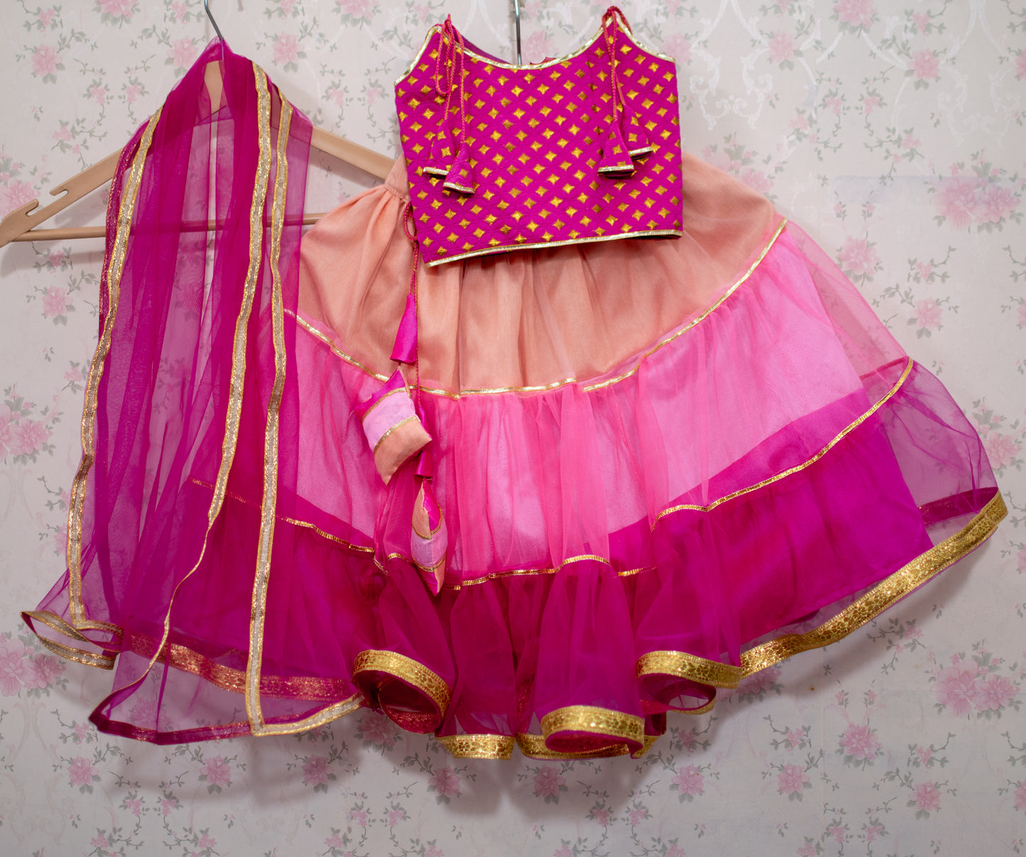 Designer Embroidery Work Silk Top and Net Skirt Lehenga