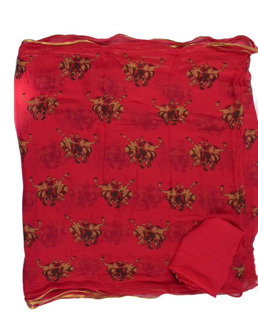 Pure Red color Pure Chiffon Peacock Saree - Kanhasarees by ksds