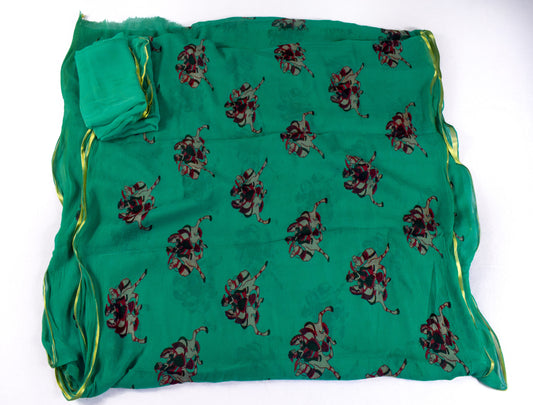 Green color Pure Chiffon Rajasthani Print Saree - Kanhasarees by ksds