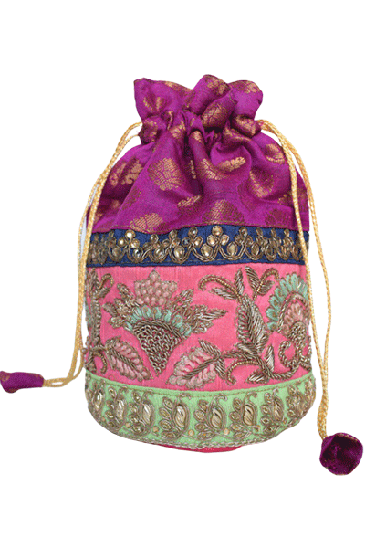 Beautiful Designer Purple color Stone, and Zardozi Handwork Potli - KANHASAREE