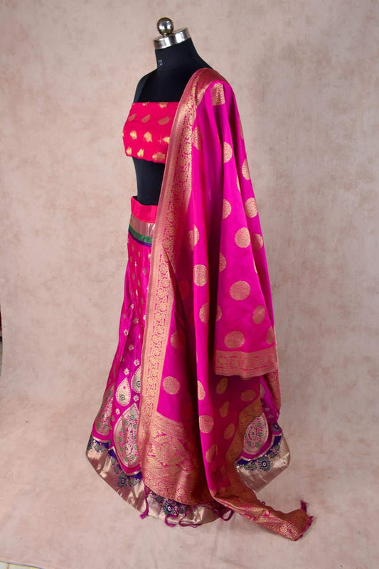 Beautiful Banarsi silk lehenga in hot pink with banarsi silk dupatta - Kanhasarees by ksds