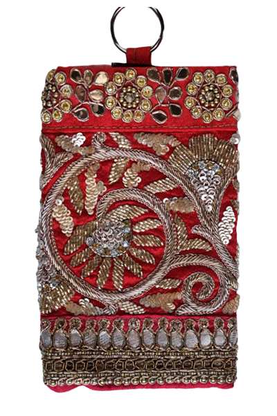 Designer Red color Traditional Stone and Pearl Handwork Mobile Cover - KANHASAREE