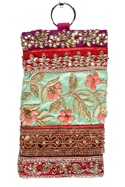Designer Red and Sky Blue color zardozi and stone work Mobile Cover - KANHASAREE