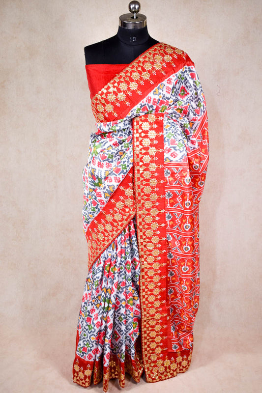 White patola saree in silk with gotapatti embroidery - KANHASAREE