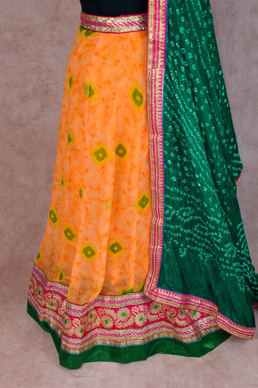 Orange Georgette Shibori Lehenga with Gota Work - Kanhasarees by ksds