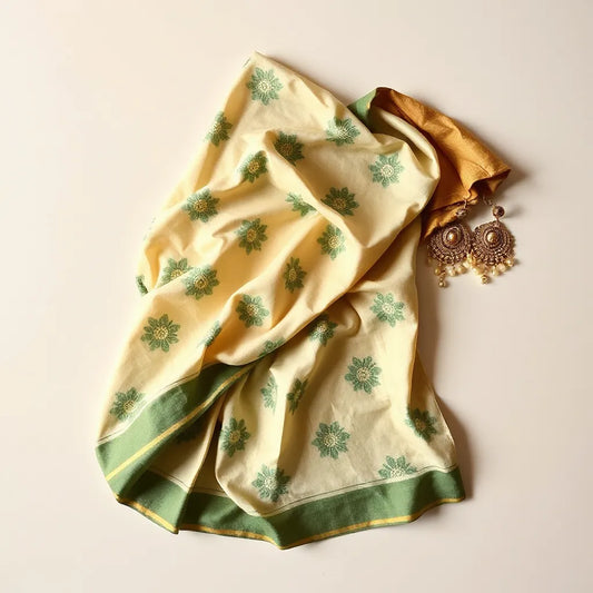 Art silk bandhani saree draped elegantly with visible tie-dye patterns and rich fabric sheen