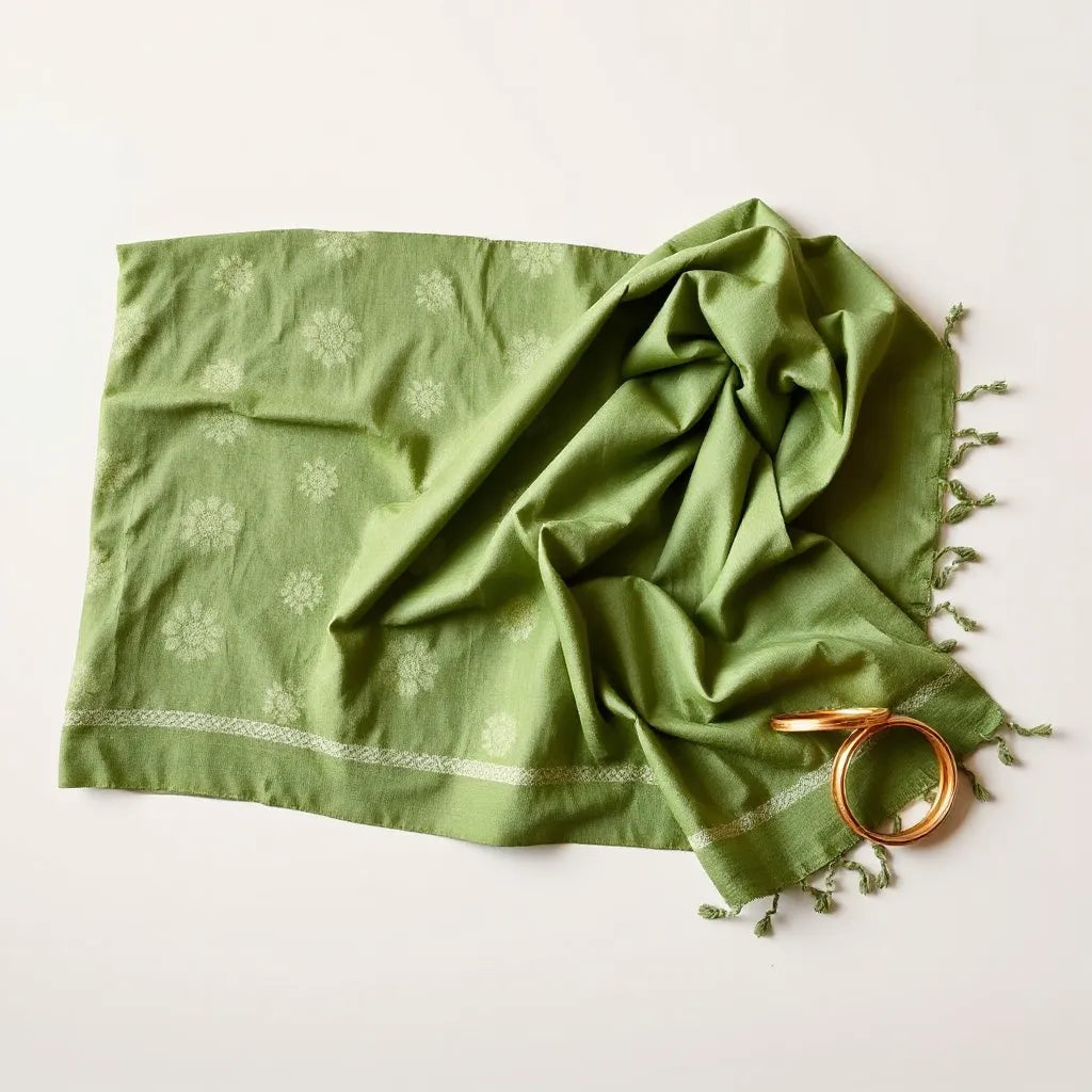 Moss green bandhani saree with detailed pacharang tie-dye patterns styled in neat drape folds