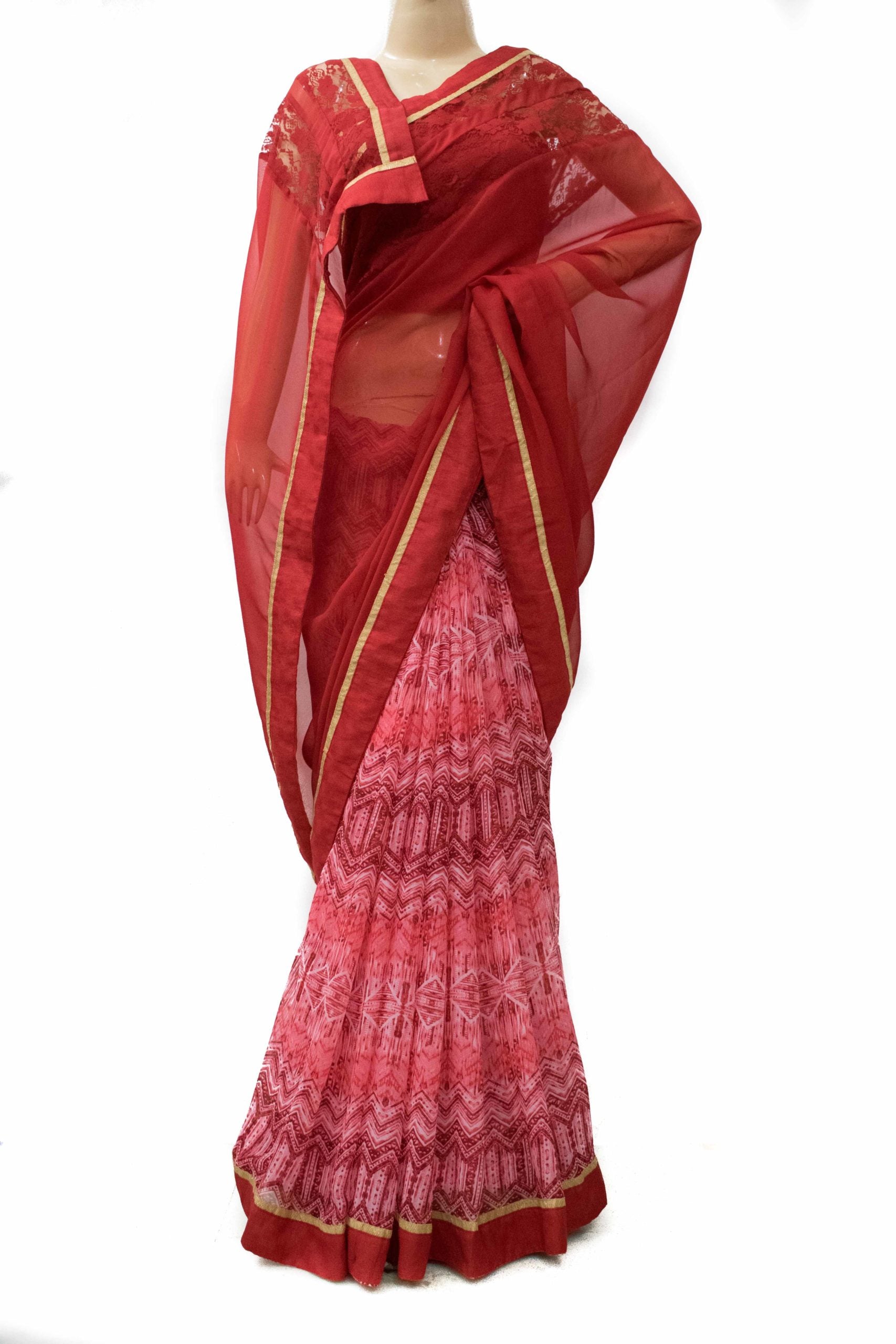 Maroon Color Half Printed Saree - KANHASAREE