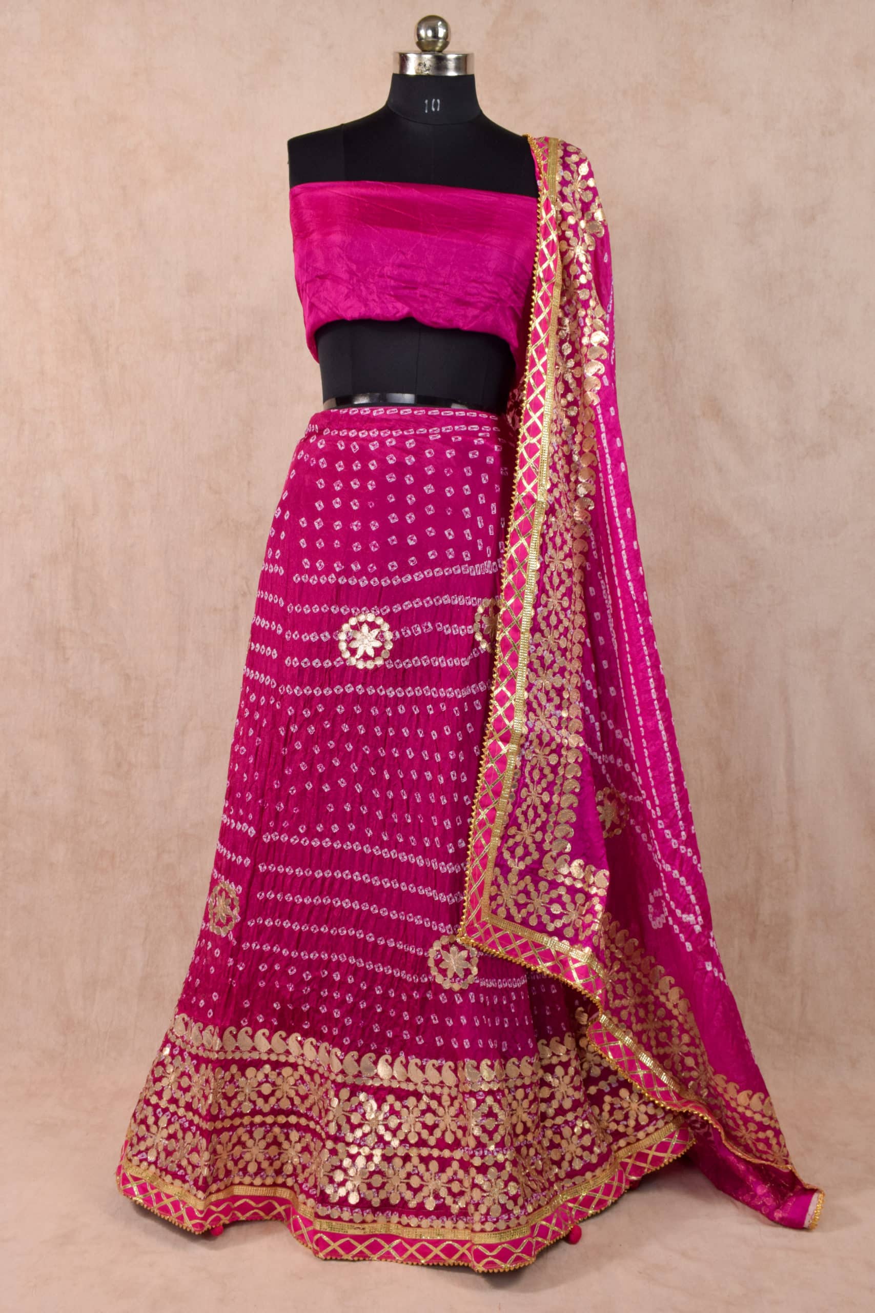 Silk Bandhani Lehenga with Silk Bandhani Dupatta - KANHASAREE