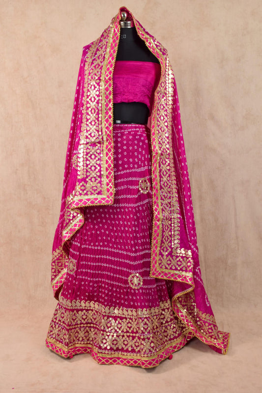 Silk Bandhani Lehenga with Silk Bandhani Dupatta - Rani Jaipuri Gotapatti Lehenga for Elegant Occasions - Kanhasarees by ksds