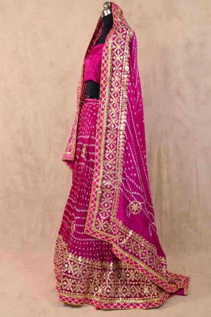 Silk Bandhani Lehenga with Silk Bandhani Dupatta - KANHASAREE