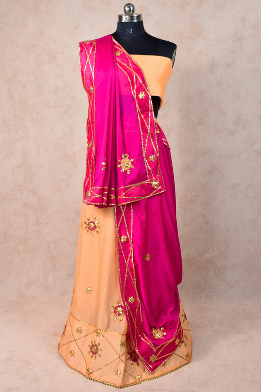 Beautiful Pure Crepe Lehnega and Pure Georgette Dupatta  with Gota Patti Handwork - KANHASAREE