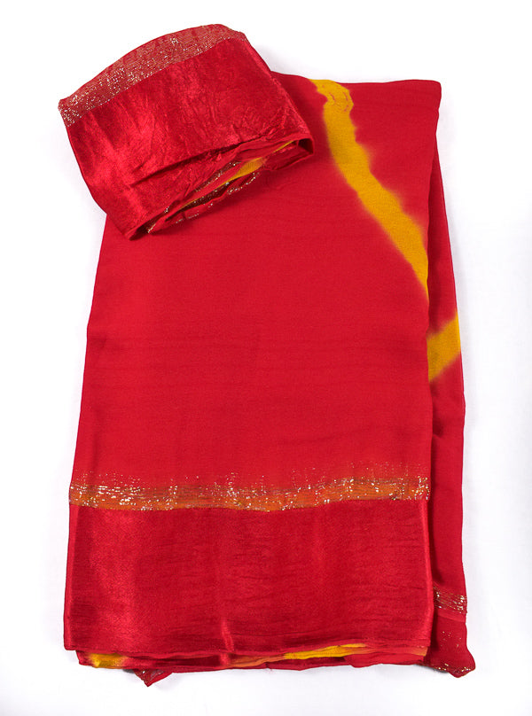 Beautiful red color georgette saree with satin border - KANHASAREE