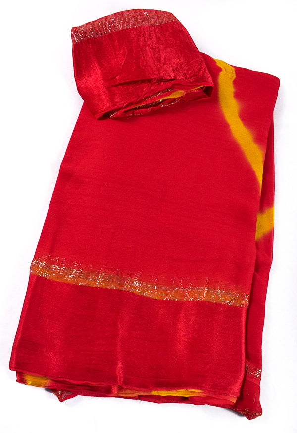 Beautiful red color georgette saree with satin border - KANHASAREE