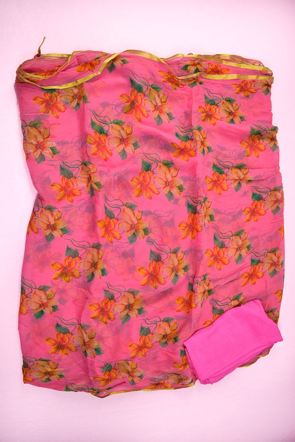 Beautiful Orange Color Floral Print Saree - KANHASAREE