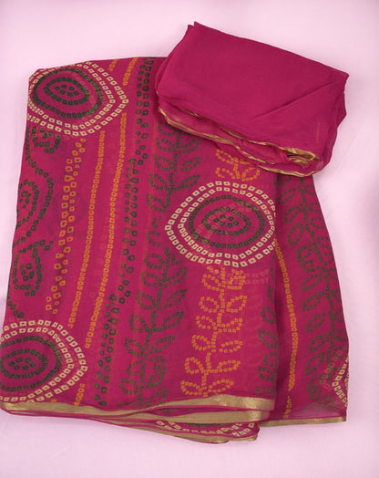 Dark Pink Chundad Chiffon Saree - KANHASAREE