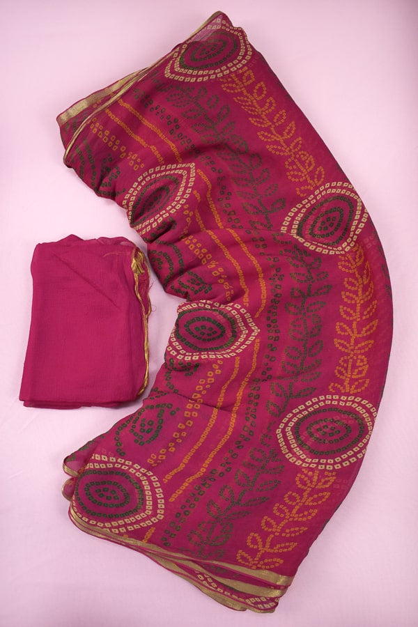 Dark Pink Chundad Chiffon Saree - KANHASAREE