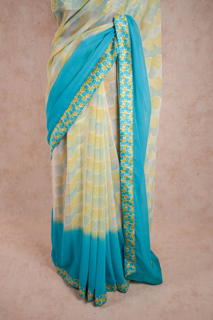 Semi-Georgette Triveni Brand Printed Saree | Dailywear Saree with Printed Border