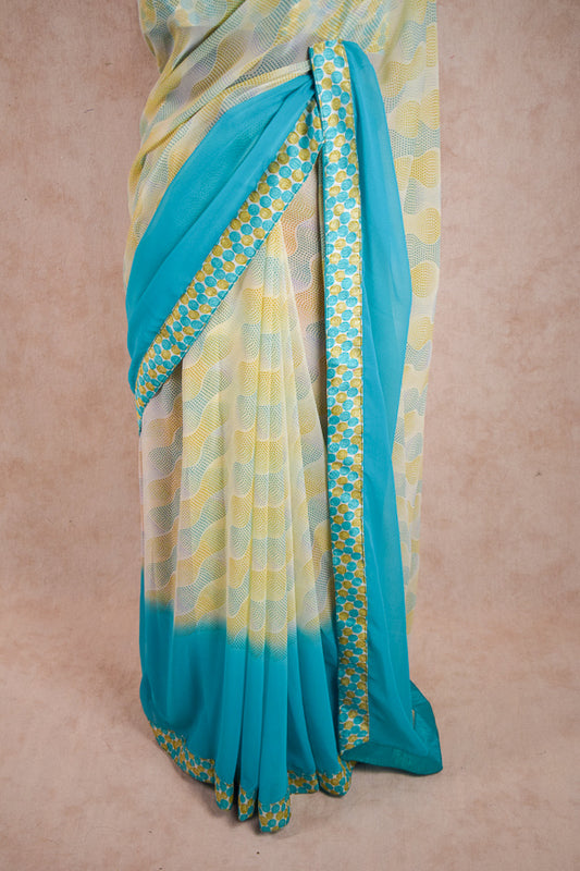 Semi-Georgette Triveni Brand Printed Saree | Dailywear Saree with Printed Border - Kanhasarees by ksds
